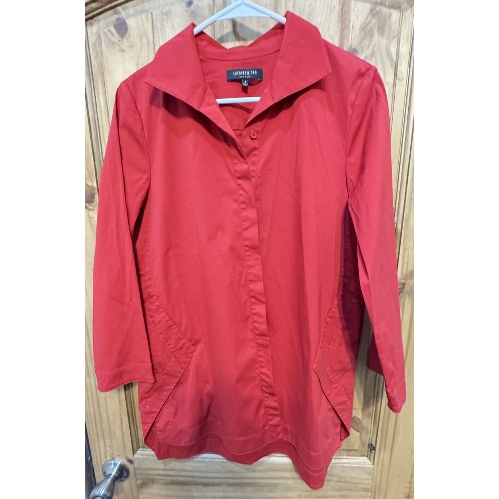 Lafayette 148 NY Red Pleated Front 3/4 Sleeve Button Down‎ Shirt Size S